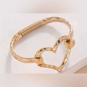 Hollow Heart Bracelet with Spring-Gold Toned